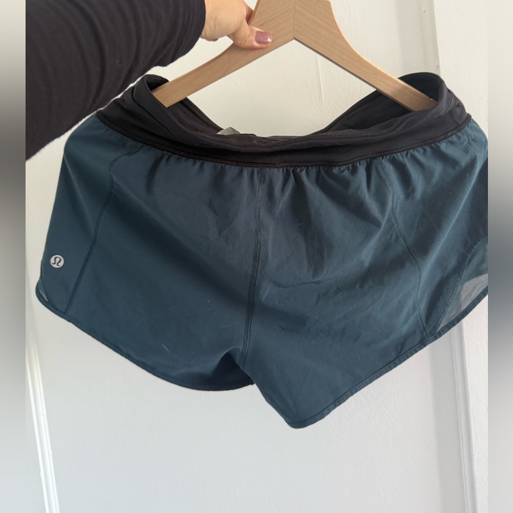 Lululemon Women's Dark Teal Athletic Shorts with liner, Size 10
